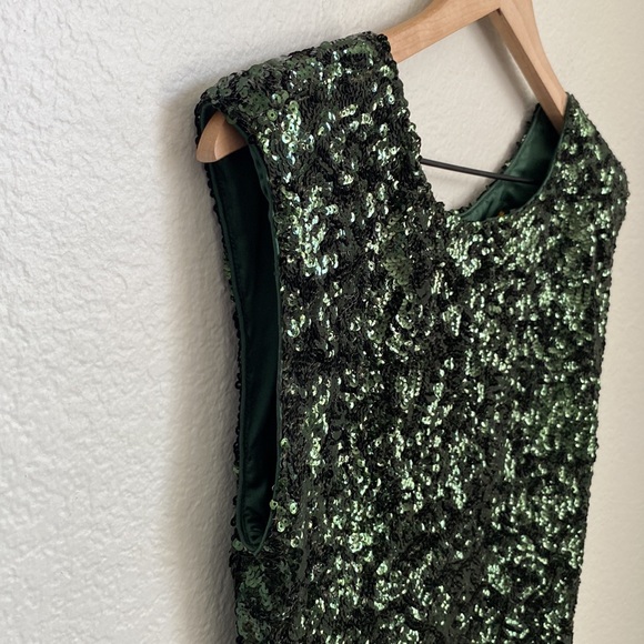 Alice & Olivia Sequin Emerald Green Mini Dress Back Keyhole Large - Picture 7 of 10
